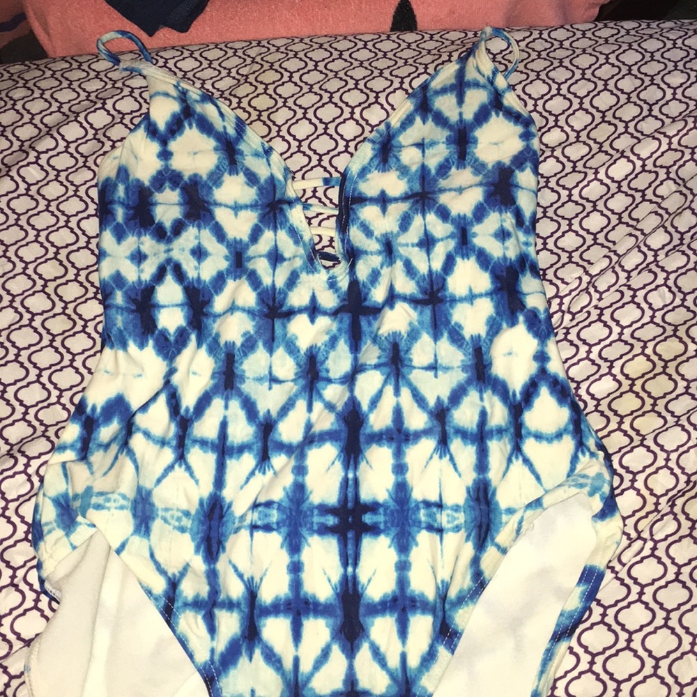 Blue and White one piece swimming suit